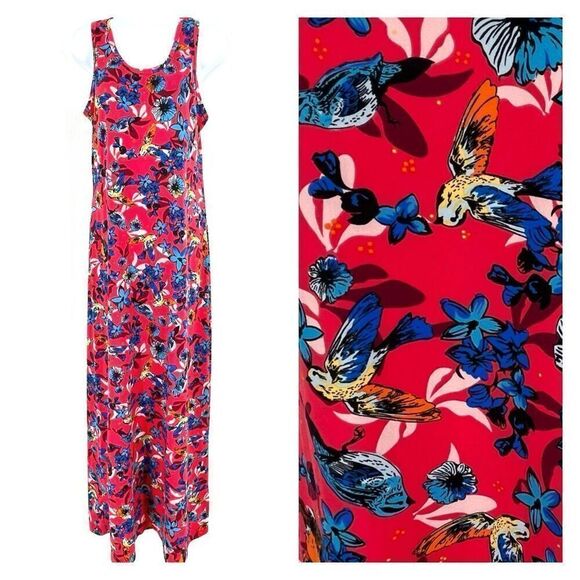 LuLaRoe Dresses & Skirts - Lularoe Dani Bird Floral Print Pink Maxi Tank Dress Tropical Medium Hawaiian